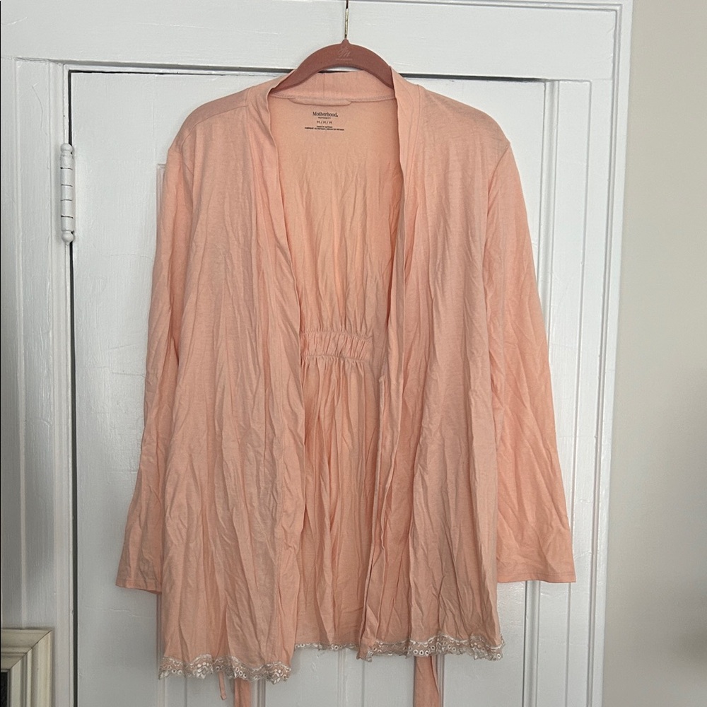 Motherhood Peach Lace-Trimmed Robe/Cami Set
